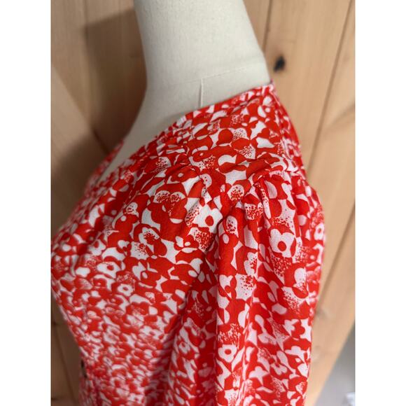 Ganni | Balloon Sleeve Orange Floral Print Crepe Midi Dress | Size 38 (US 6) - Picture 9 of 16